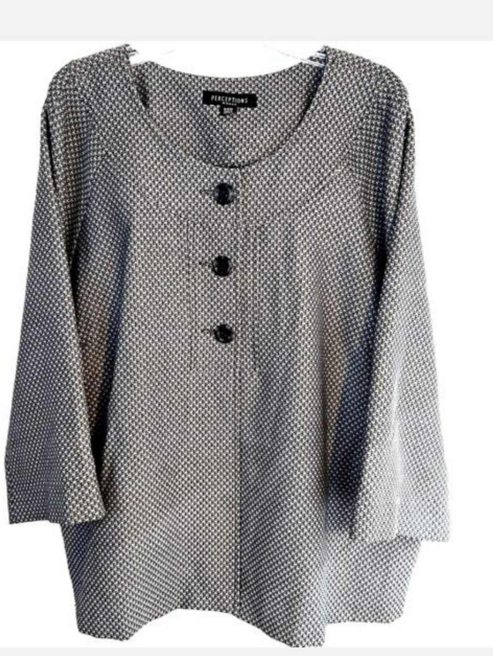 Perceptions Black and White Textured Button-Front Jacket, 24W